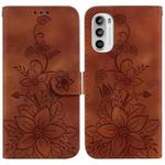 For Motorola Moto G52 Lily Embossed Leather Phone Case(Brown)