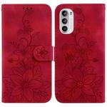 For Motorola Moto G52 Lily Embossed Leather Phone Case(Red)