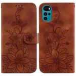 For Motorola Moto G22 Lily Embossed Leather Phone Case(Brown)