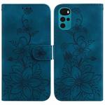 For Motorola Moto G22 Lily Embossed Leather Phone Case(Dark Blue)