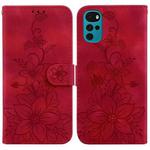 For Motorola Moto G22 Lily Embossed Leather Phone Case(Red)