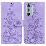 For Motorola Edge 30 Pro / Edge+ 2022 Lily Embossed Leather Phone Case(Purple)