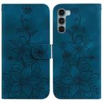 For Motorola Moto G200 5G / Edge S30 Lily Embossed Leather Phone Case(Dark Blue)