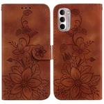 For Motorola Moto G Stylus 4G 2022 Lily Embossed Leather Phone Case(Brown)