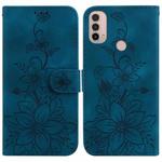 For Motorola Moto E20 / E30 / E40 Lily Embossed Leather Phone Case(Dark Blue)