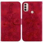 For Motorola Moto E20 / E30 / E40 Lily Embossed Leather Phone Case(Red)