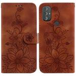 For Motorola Moto G Power 2022 Lily Embossed Leather Phone Case(Brown)