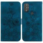 For Motorola Moto G Power 2022 Lily Embossed Leather Phone Case(Dark Blue)