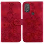 For Motorola Moto G Power 2022 Lily Embossed Leather Phone Case(Red)