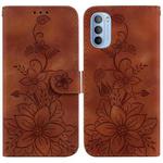 For Motorola Moto G51 Lily Embossed Leather Phone Case(Brown)