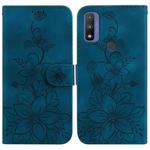 For Motorola G Pure Lily Embossed Leather Phone Case(Dark Blue)