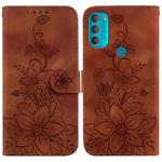 For Motorola Moto G71 5G Lily Embossed Leather Phone Case(Brown)