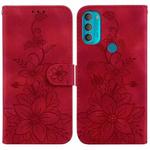 For Motorola Moto G71 5G Lily Embossed Leather Phone Case(Red)