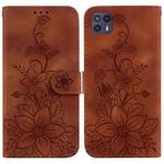 For Motorola Moto G50 5G Lily Embossed Leather Phone Case(Brown)