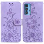 For Motorola Edge 20 Pro Lily Embossed Leather Phone Case(Purple)