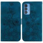 For Motorola Edge 20 Pro Lily Embossed Leather Phone Case(Dark Blue)