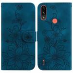 For Motorola Moto E7 Power / E7i Power Lily Embossed Leather Phone Case(Dark Blue)