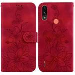 For Motorola Moto E7 Power / E7i Power Lily Embossed Leather Phone Case(Red)