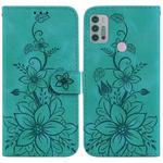 For Motorola Moto G30/G10/G20/G10 Power Lily Embossed Leather Phone Case(Green)