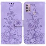 For Motorola Moto G30/G10/G20/G10 Power Lily Embossed Leather Phone Case(Purple)