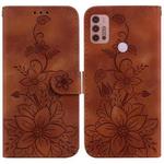 For Motorola Moto G30/G10/G20/G10 Power Lily Embossed Leather Phone Case(Brown)