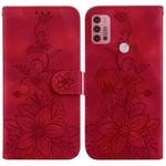 For Motorola Moto G30/G10/G20/G10 Power Lily Embossed Leather Phone Case(Red)