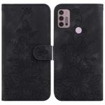 For Motorola Moto G30/G10/G20/G10 Power Lily Embossed Leather Phone Case(Black)