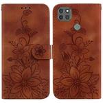 For Motorola Moto G9 Power Lily Embossed Leather Phone Case(Brown)