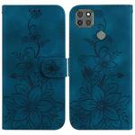 For Motorola Moto G9 Power Lily Embossed Leather Phone Case(Dark Blue)