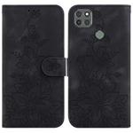 For Motorola Moto G9 Power Lily Embossed Leather Phone Case(Black)