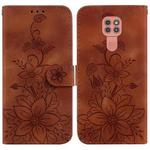 For Motorola Moto G9 Play / E7 Plus Lily Embossed Leather Phone Case(Brown)