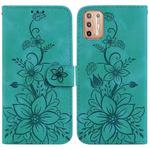 For Motorola Moto G9 Plus Lily Embossed Leather Phone Case(Green)