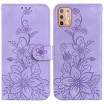 For Motorola Moto G9 Plus Lily Embossed Leather Phone Case(Purple)