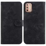 For Motorola Moto G9 Plus Lily Embossed Leather Phone Case(Black)