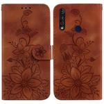 For Motorola Moto G8 Power Lite Lily Embossed Leather Phone Case(Brown)