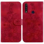 For Motorola Moto G8 Power Lite Lily Embossed Leather Phone Case(Red)