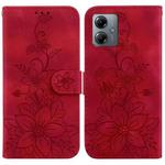 For Motorola Moto G14 Lily Embossed Leather Phone Case(Red)