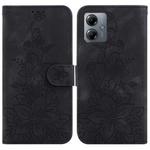 For Motorola Moto G14 Lily Embossed Leather Phone Case(Black)