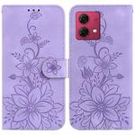 For Motorola Moto G84 Lily Embossed Leather Phone Case(Purple)