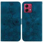 For Motorola Moto G84 Lily Embossed Leather Phone Case(Dark Blue)