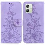 For Motorola Moto G54 Lily Embossed Leather Phone Case(Purple)