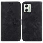 For Motorola Moto G54 Lily Embossed Leather Phone Case(Black)