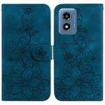 For Motorola Moto G Play 4G 2024 Lily Embossed Leather Phone Case(Dark Blue)