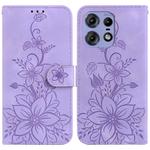 For Motorola Edge 50 Pro Lily Embossed Leather Phone Case(Purple)