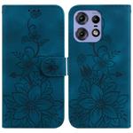 For Motorola Edge 50 Pro Lily Embossed Leather Phone Case(Dark Blue)
