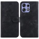 For Motorola Edge 50 Pro Lily Embossed Leather Phone Case(Black)