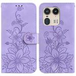 For Motorola Edge 50 Ultra Lily Embossed Leather Phone Case(Purple)