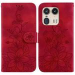 For Motorola Edge 50 Ultra Lily Embossed Leather Phone Case(Red)