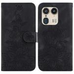 For Motorola Edge 50 Ultra Lily Embossed Leather Phone Case(Black)