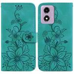 For Motorola Moto G04s / Moto E14 Lily Embossed Leather Phone Case(Green)